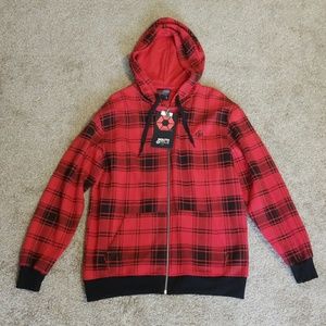 Mens New South Pole Red Plaid Zip Up 